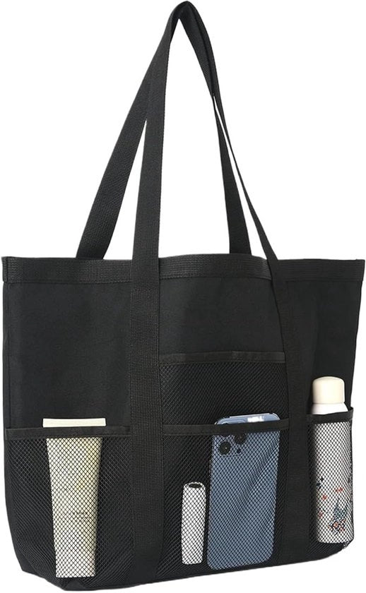 Borsa da Spiaggia in Canapa, Tote a Maglia Grande, Personalizzata, Borsa Fitness a Maglia Idrorepellente, 40 x 30 x 39 cm per Donne, Nero, Consulta la descrizione