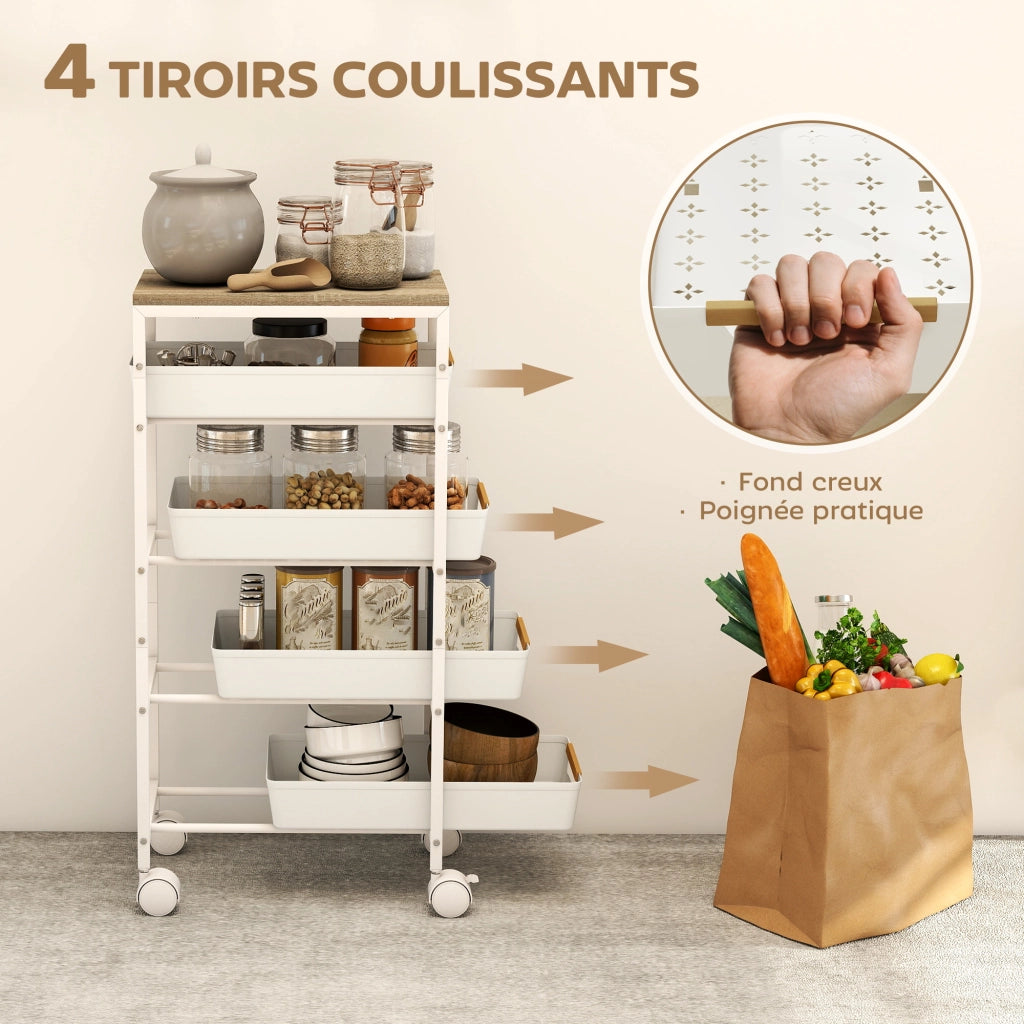 Carrello da cucina con cassetti ¨C zephmum ¨C Bianco