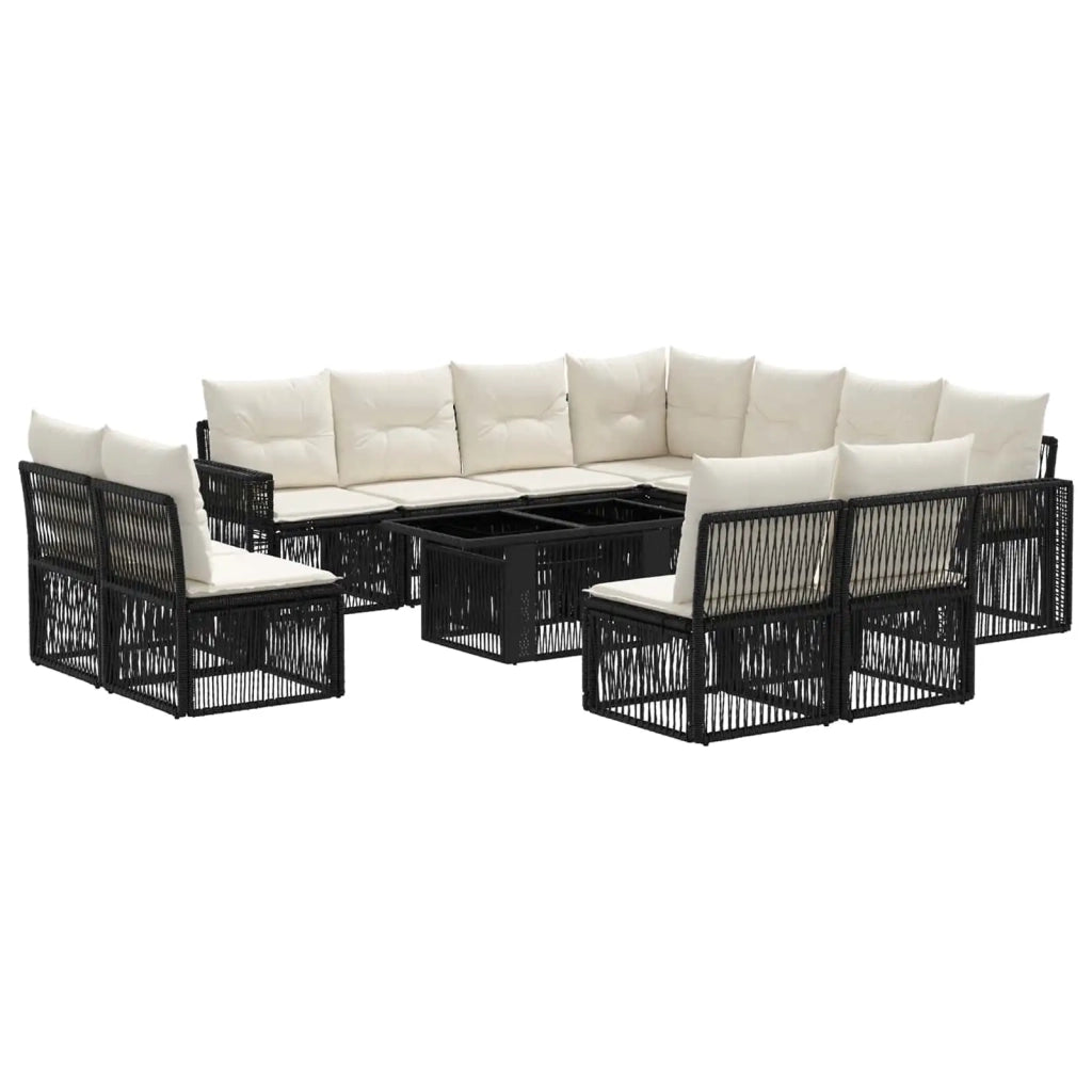 Set Divano da Giardino 12 pz Nero e Bianco Crema polyrattan 3436807