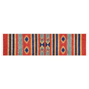 Tappeto Kilim multicolore in cotone 80 x 300 cm tessuto a mano a trama piatta reversibile con motivi geometrici e frange, tradizionale Boho, per il soggiorno e la camera da letto.