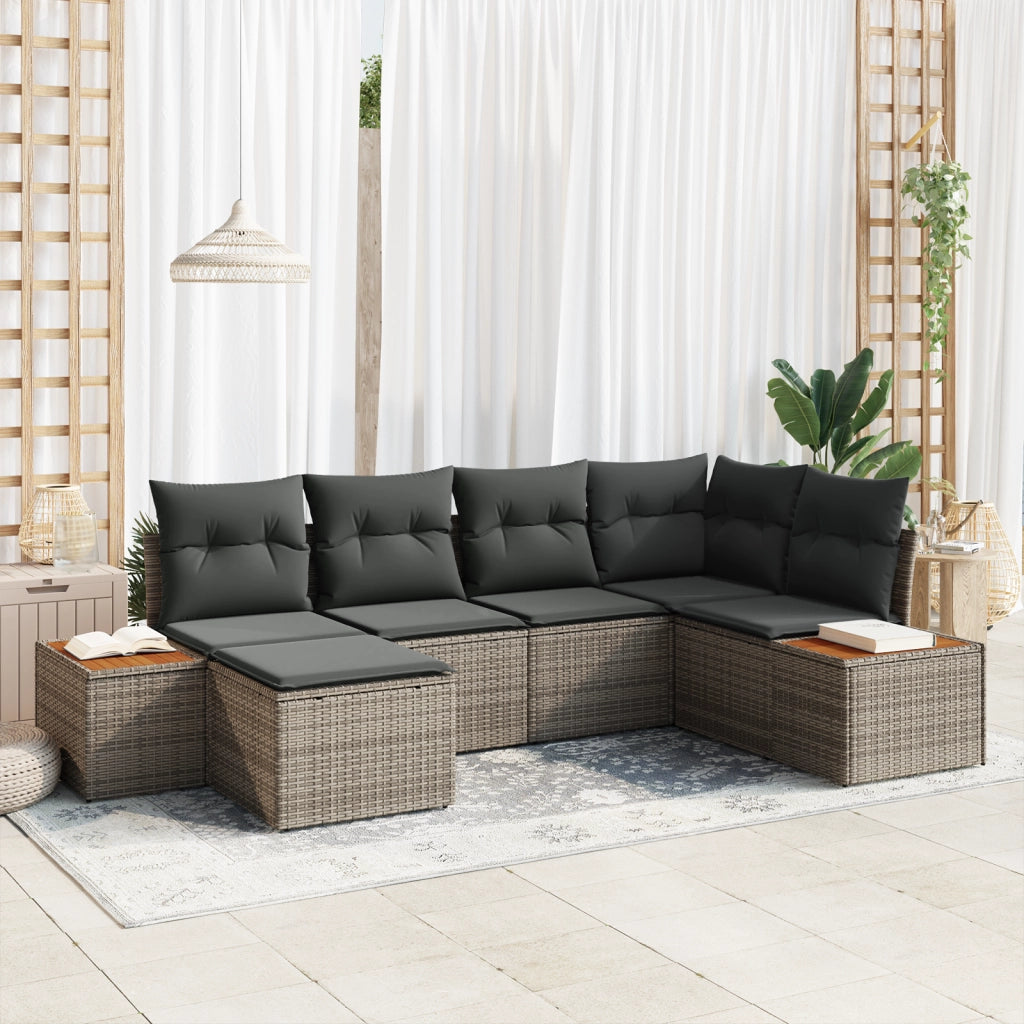Set Divano Giardino  6 Pezzi con Cuscini Grigio Polyrattan Acacia