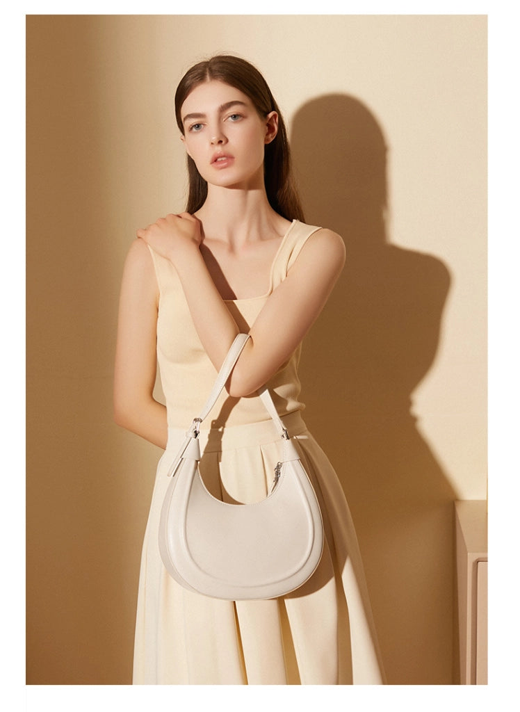 Nuova borsa a tracolla casual da donna in vera pelle, colore bianco