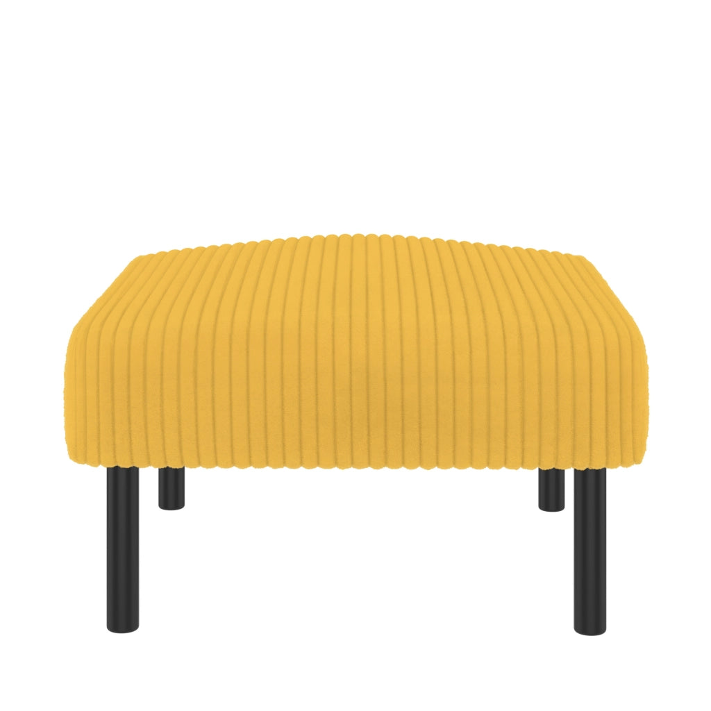 Pouf in tessuto a coste giallo 56 x 51 x 39 cm con struttura in metallo