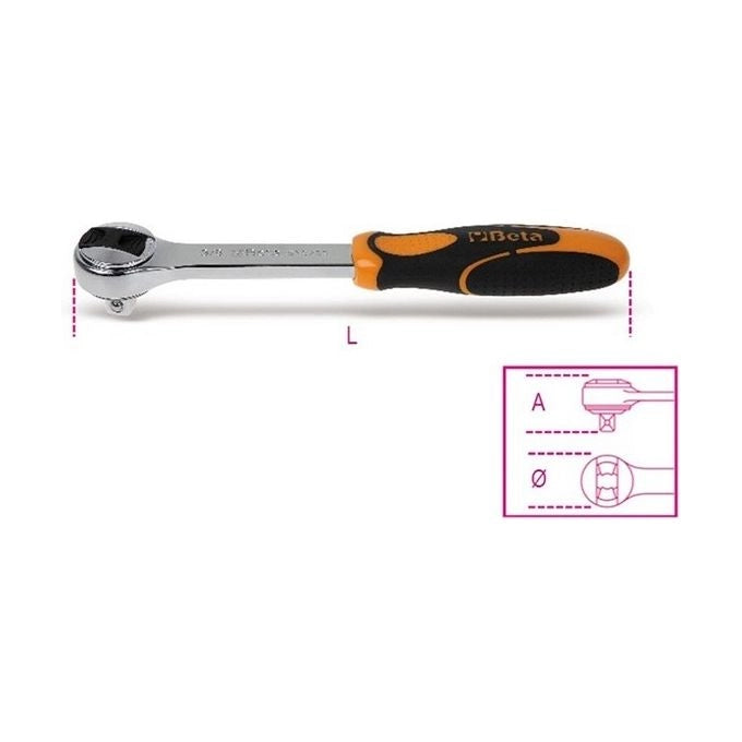 Beta 910-55 Cricchetto Reversibile Attacco Quadro Maschio 3-8'' 72 Denti 200 mm Acciaio Cromo Vanadio UNI-ISO 3315 colore Cromato