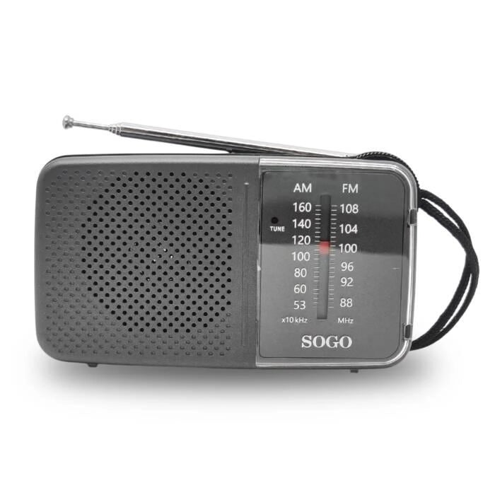 Radio portatile AM/FM tascabile con altoparlante integrato, antenna telescopica, 300mW, jack auricolari 3.5mm - SOGO