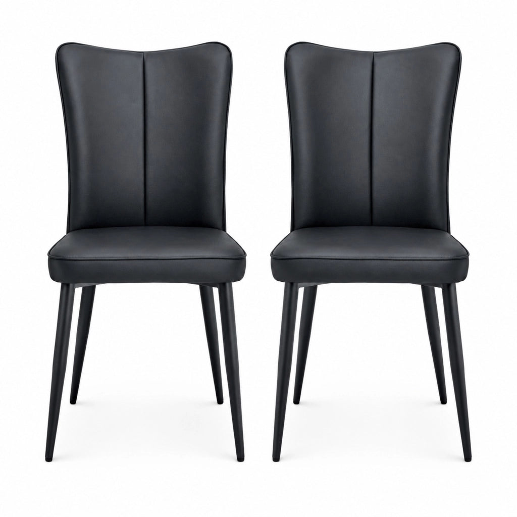 Set di 2 sedie da pranzo con schienale ergonomico in PU e metallo; nere
