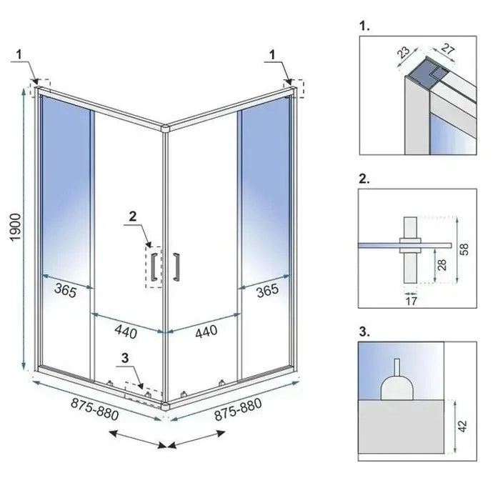 Cabina Doccia Rea City 90x90 Gold senza piatto doccia