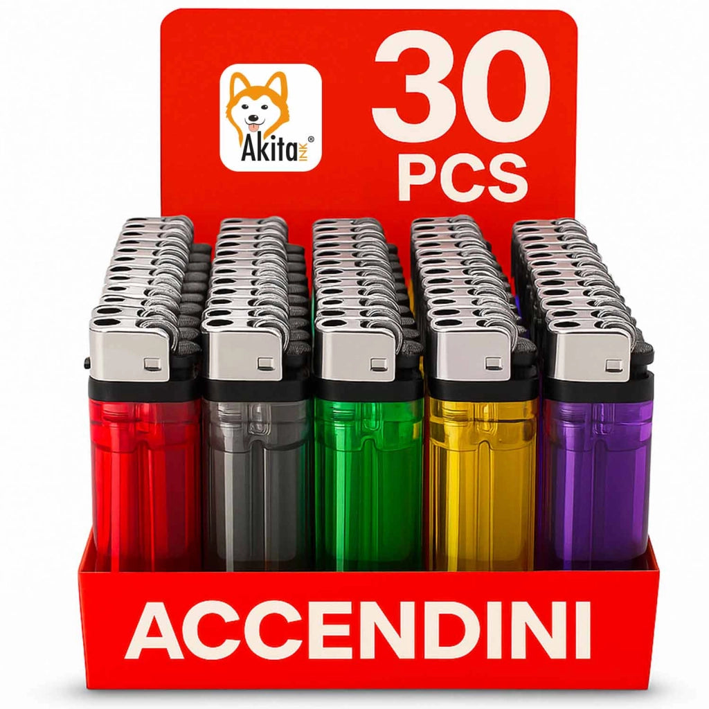 Akitaink Set 30 Accendini Gas Plastica Colorati a Pietrina