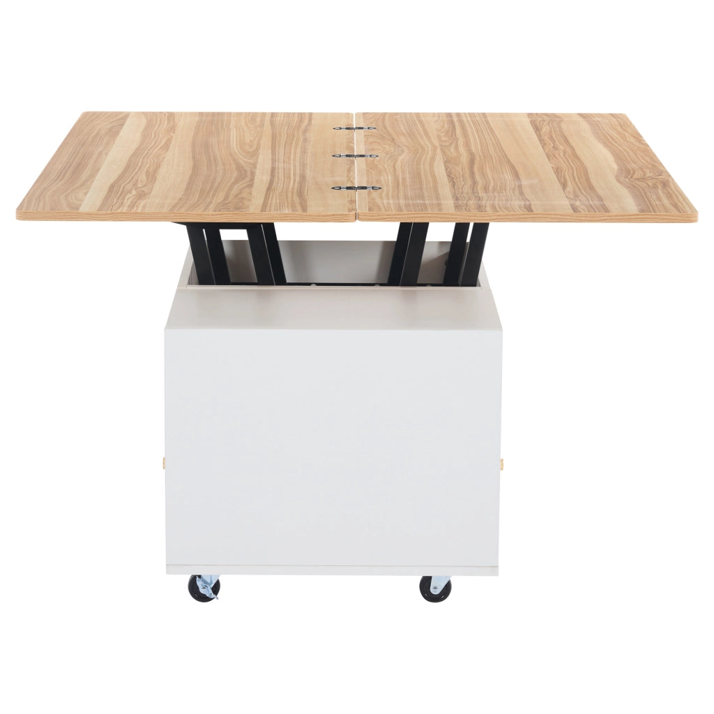 TAVOLINO ALZABILE E PIEGHEVOLE 100 x 50 x 47,5 cm MDF Colore Legno Naturale e Bianco con 4 Cassetti