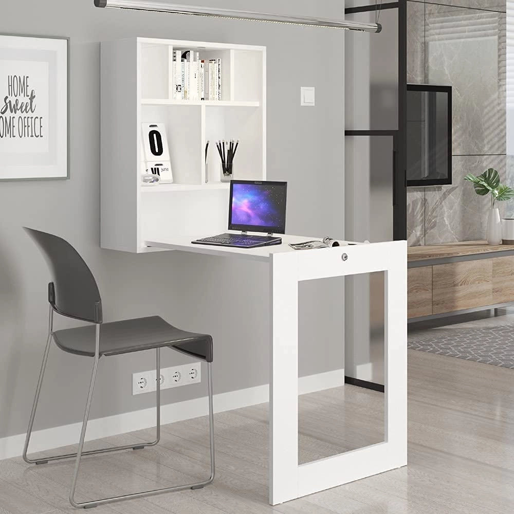 SCRIVANIA PIEGH. DA APPENDERE LIBRERIA UFFICIO CASA BIANCO OPACO 145X90X60CM TILT