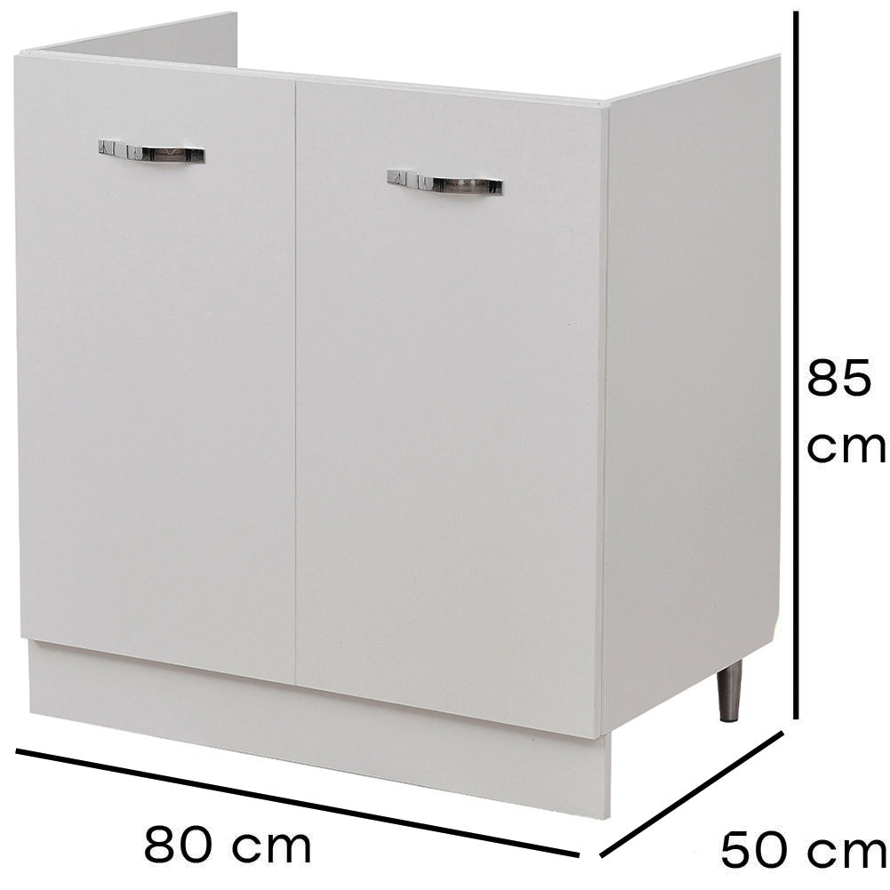 Mobile Cucina Sottolavello Componibile in Legno Colore Bianco con 2 Ante 80cm