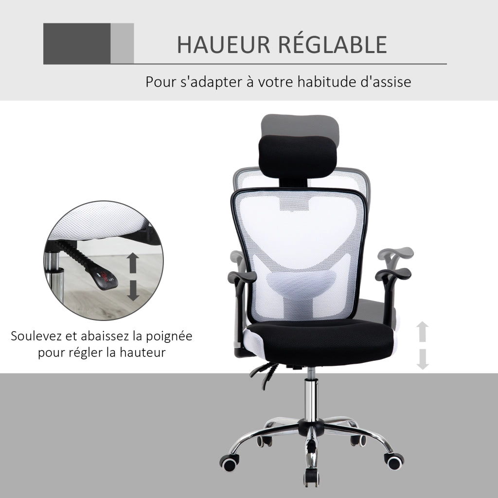 Sedia da ufficio in mesh ¨C zephmum ¨C regolabile in altezza, schienale reclinabile, 62x67x118 cm, nero e bianco