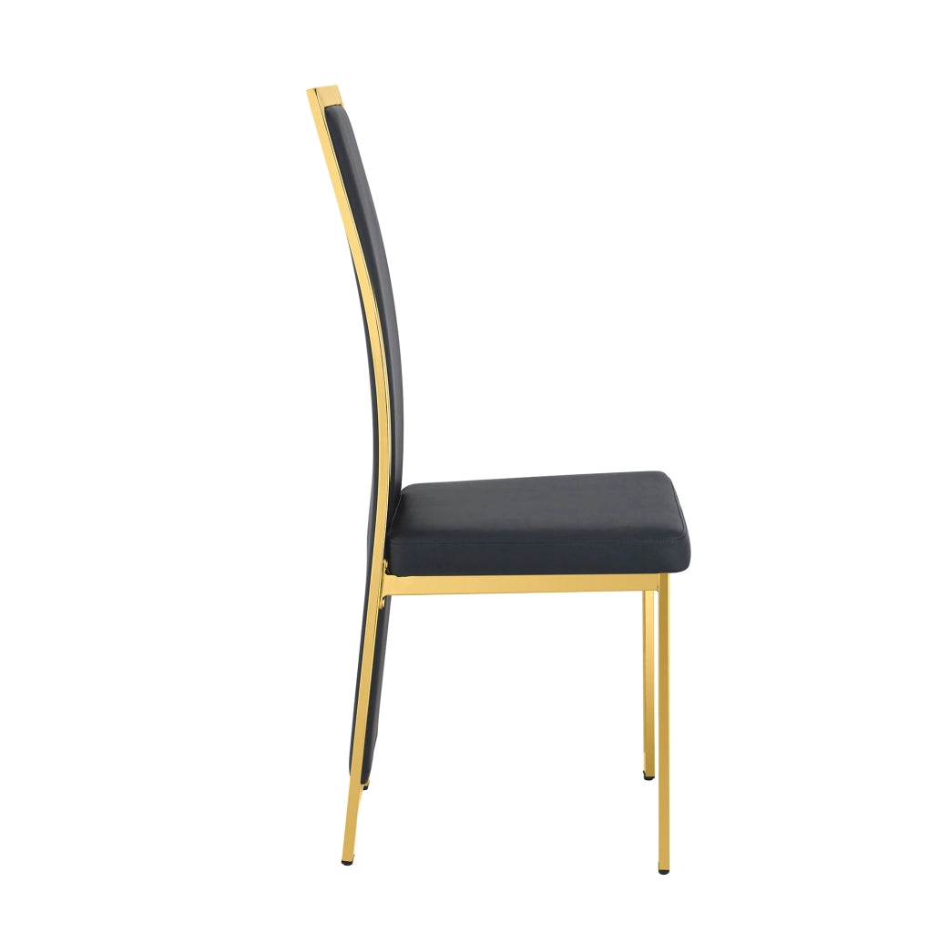 Set di 4 sedie da pranzo moderne con bordo dorato; 109 cm; in PU nero e metallo dorato