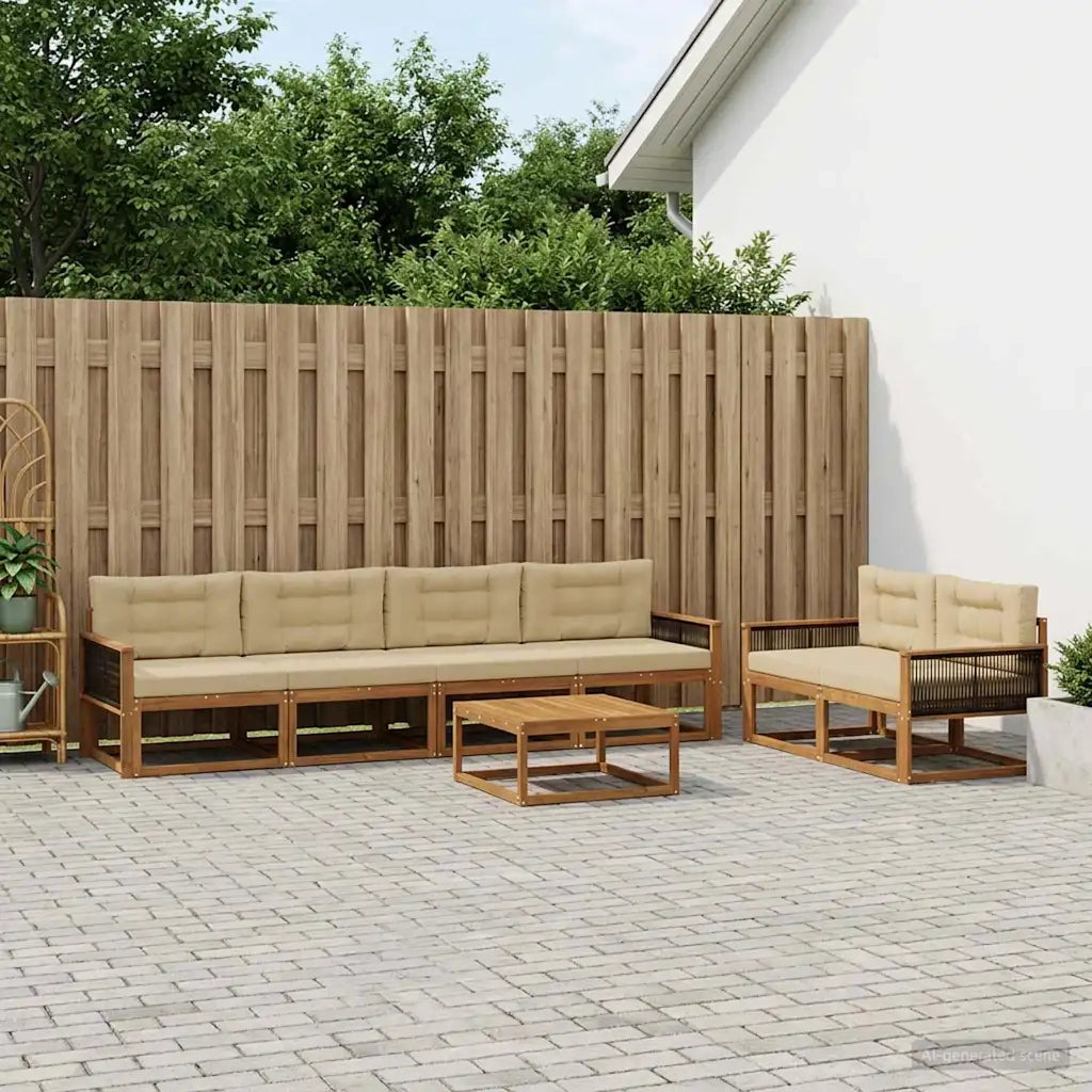 Set di divani da esterno con cuscino 7 pcs Naturale e Beige 3382366