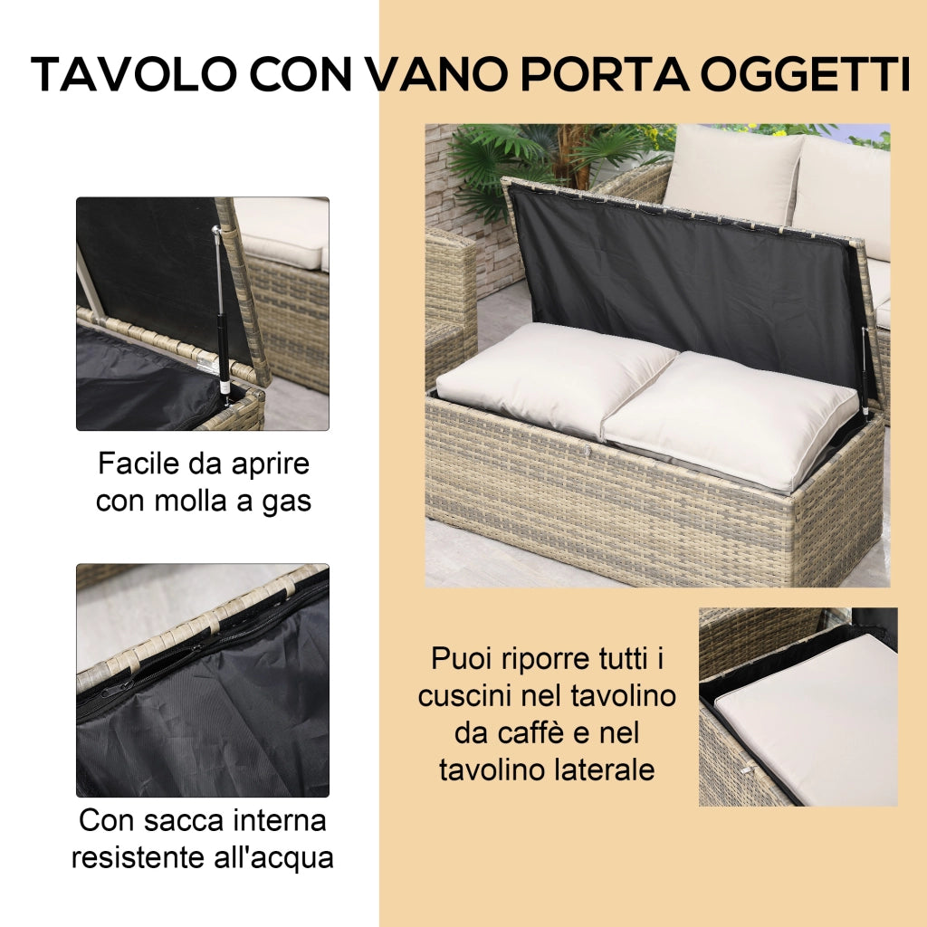 Set da Giardino 6 Pezzi in Polyrattan con Divani, Tavolino e Cuscini ¨C Minimal ¨C Beige
