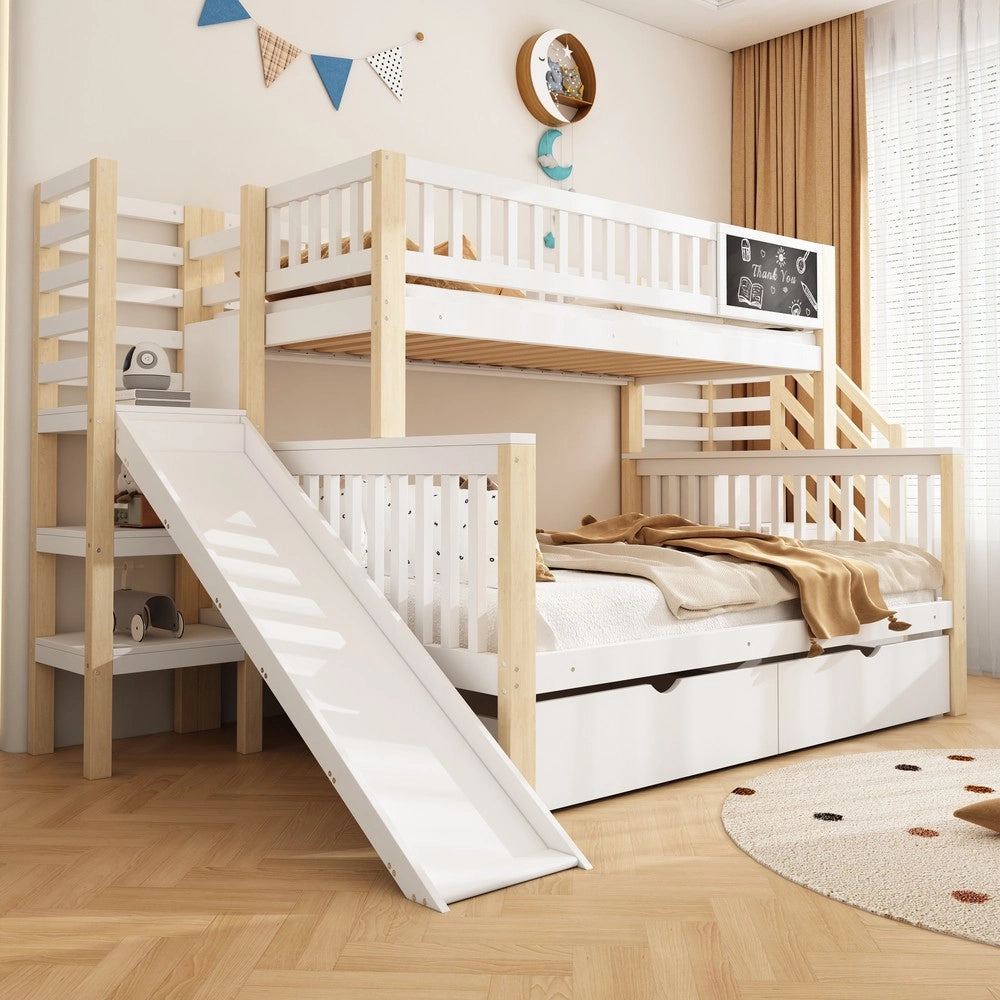 Letto a Castello Bambini con Scivolo, Scala e Contenitore ¨C MINIMAL ¨C Bianco 140x200 90x200