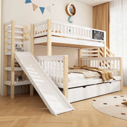 Letto a Castello Bambini con Scivolo, Scala e Contenitore ¨C MINIMAL ¨C Bianco 140x200 90x200