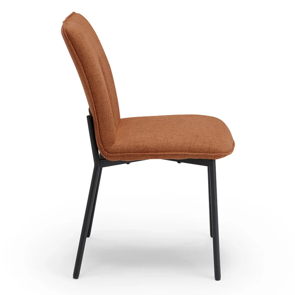 Set 6 sedie imbottita CAMILLA per cucina, sala da pranzo e soggiorno, design moderno, gambe coniche robuste finitura ghisa, schienale e seduta rivestiti con tessuto effetto doppio tono colore Ruggine