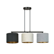 Lampadario 3 Luci Ganesha In Acciaio Nero E Paralumi In Tessuto Multicolore
