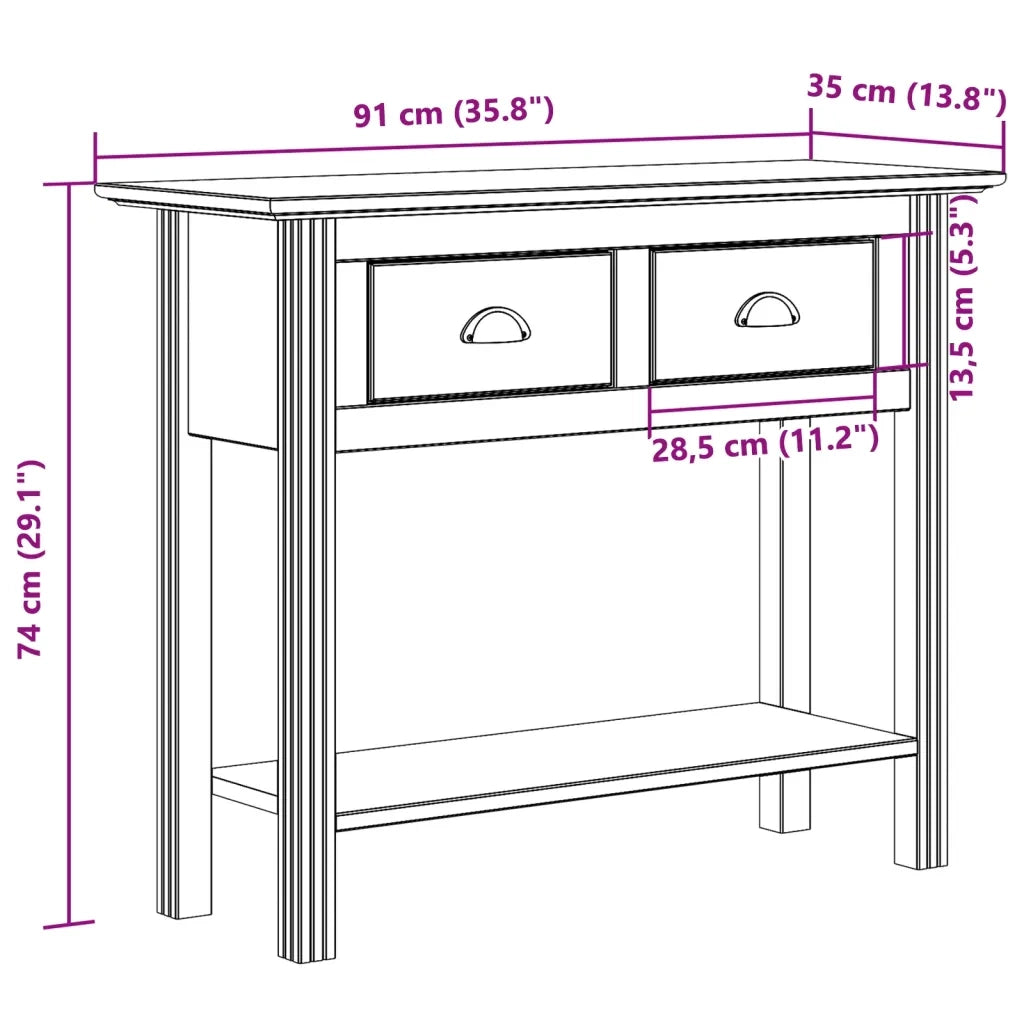 Tavolo Consolle BODO 91x35x74 cm Legno Massello Pino Grigio 355073