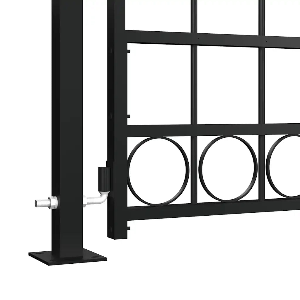Cancello per recinzione ASSEN con parte superiore ad arco e 2 pali 105x170 cm Nero 145751