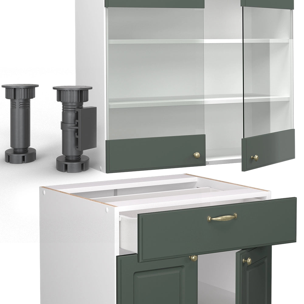Cucina completa Fame-Line Verde-oro rustico/Bianco 140 cm, PL Antracite Vicco