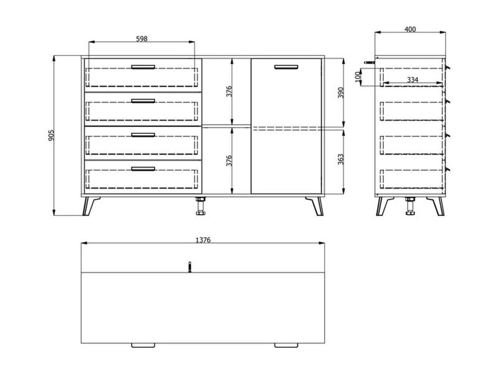 Madia Issogne, Credenza 4 Cassetti, 137.5x40x90.5h cm Marrone Rovere Grigio