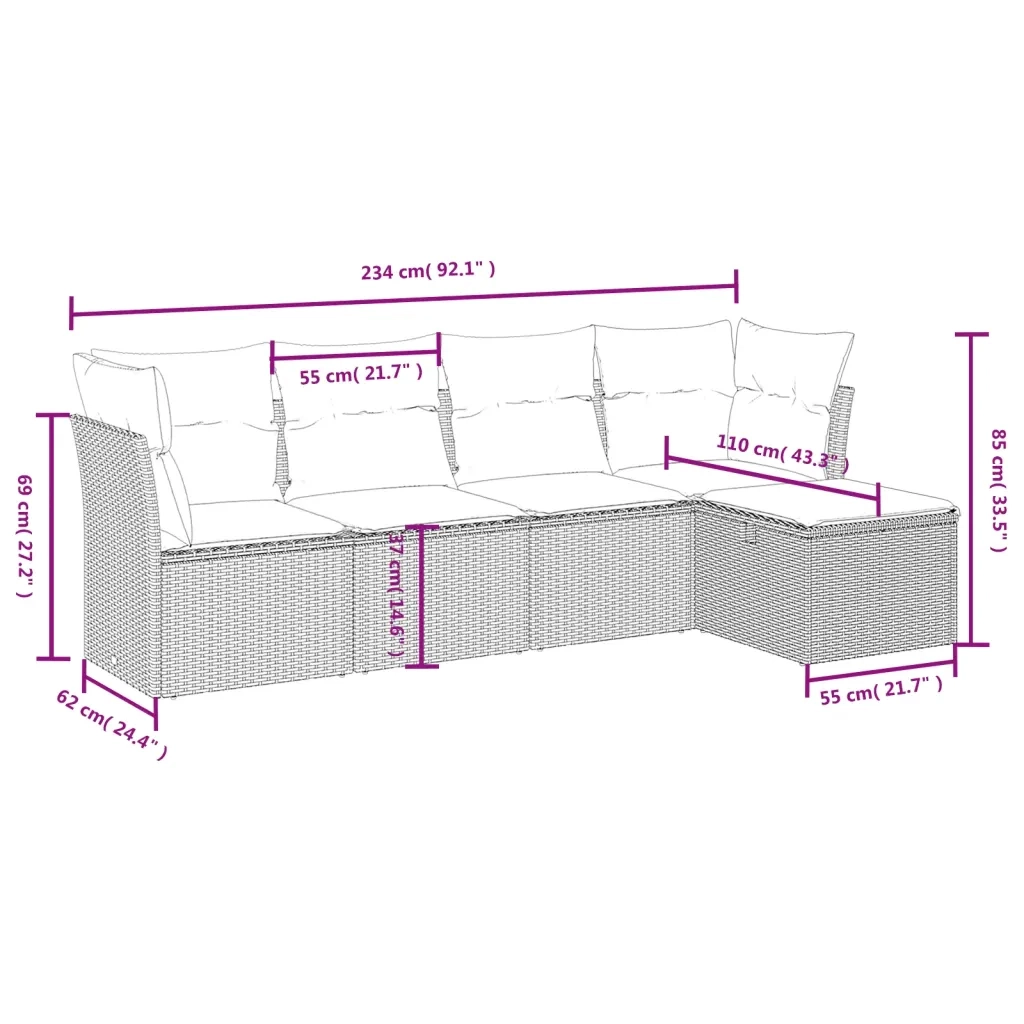 Set Divani da Giardino 5 pz con Cuscini in Polyrattan Nero 3263132