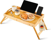 Tavolo da notte in bambù con supporto in legno per tablet/smartphone - Tavolo da notte per colazione - Tavolo da notte pieghevole 50 x 30 x 6cm - Tavolo da notte con gambe - Tavolo da notte robusto naturale