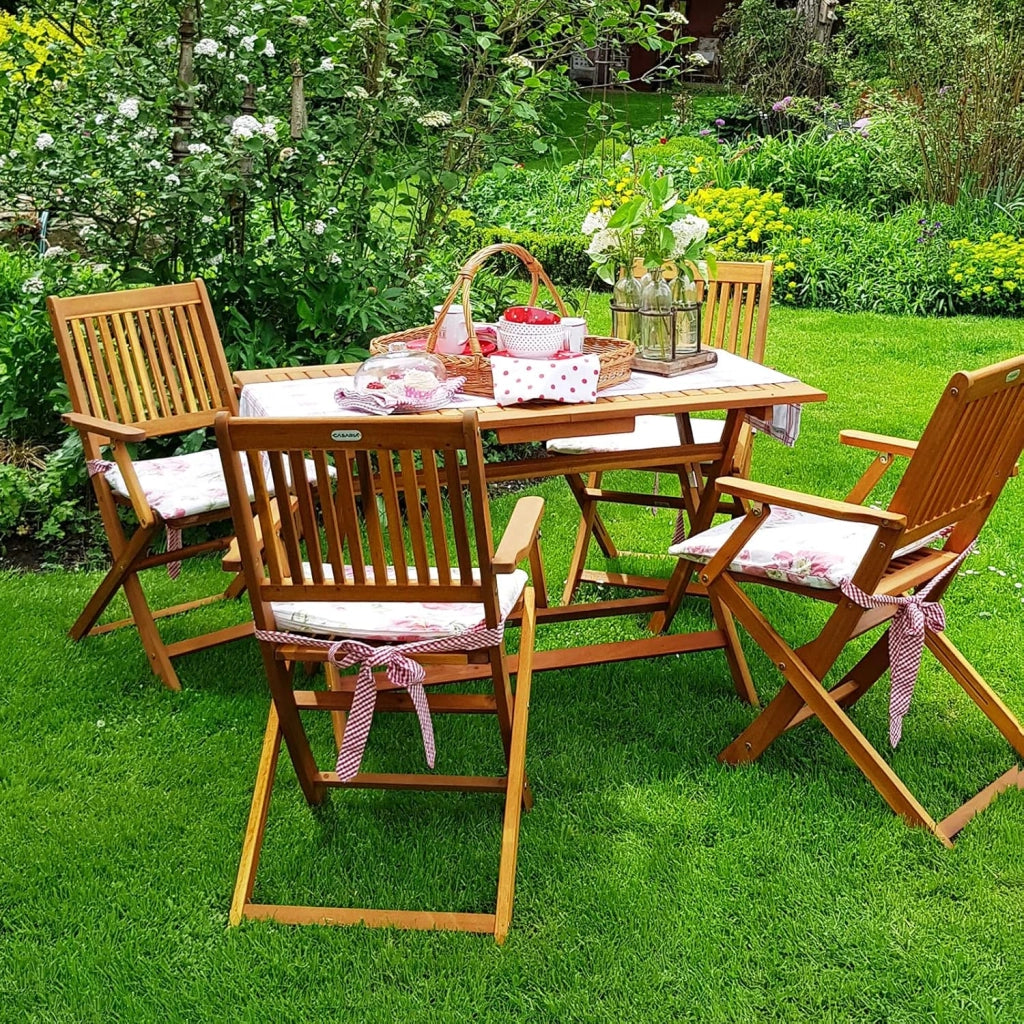 Set Tavolo e Sedie da Giardino in Legno Acacia Certificata FSC 5 Pezzi 4+1 Balcone Terrazza Veranda Mobili da Esterno 120x70x75cm