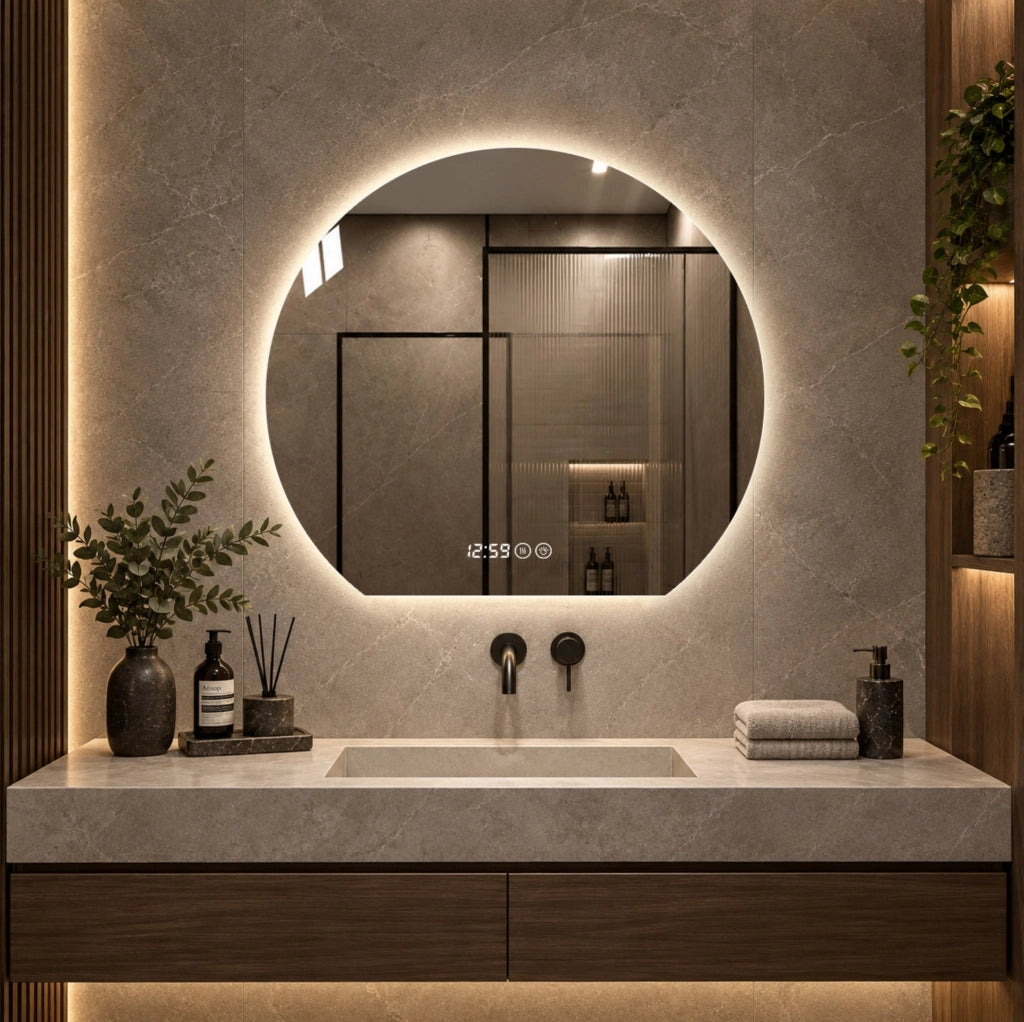 Specchio bagno LED 80 cm argento; vetro 5 mm antiappannamento