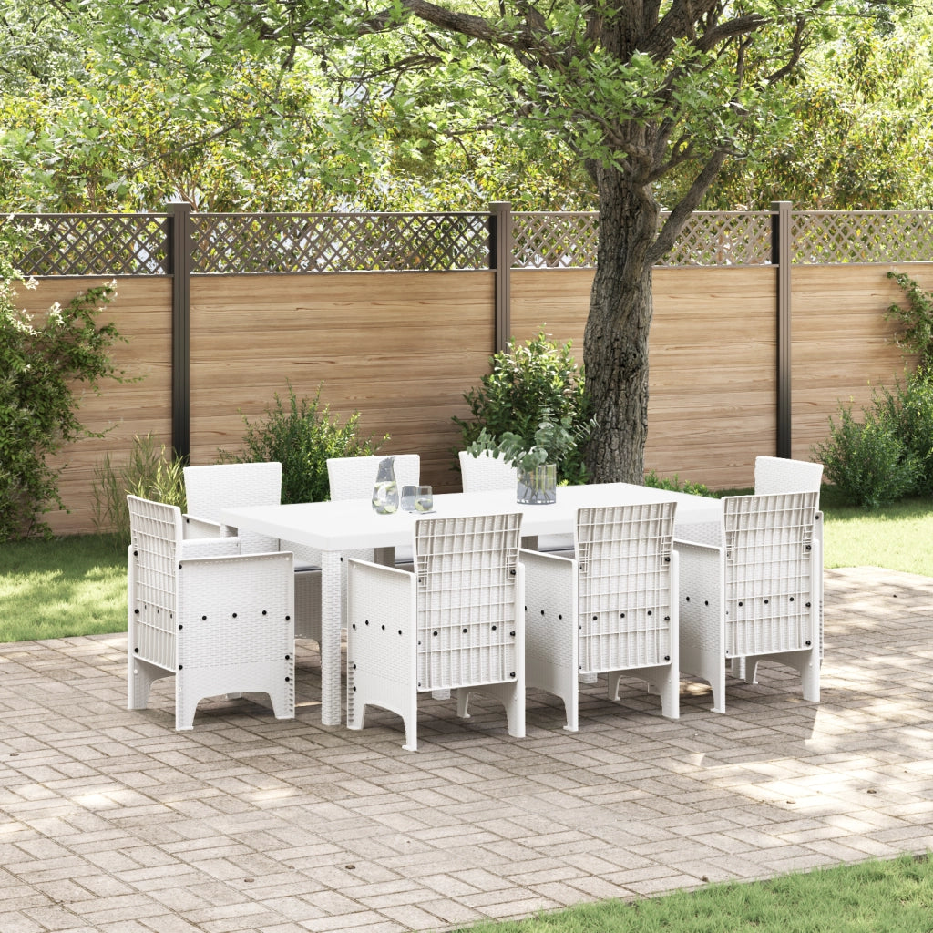 Set Pranzo Giardino 9 Pezzi con Cuscini Bianco Polyrattan