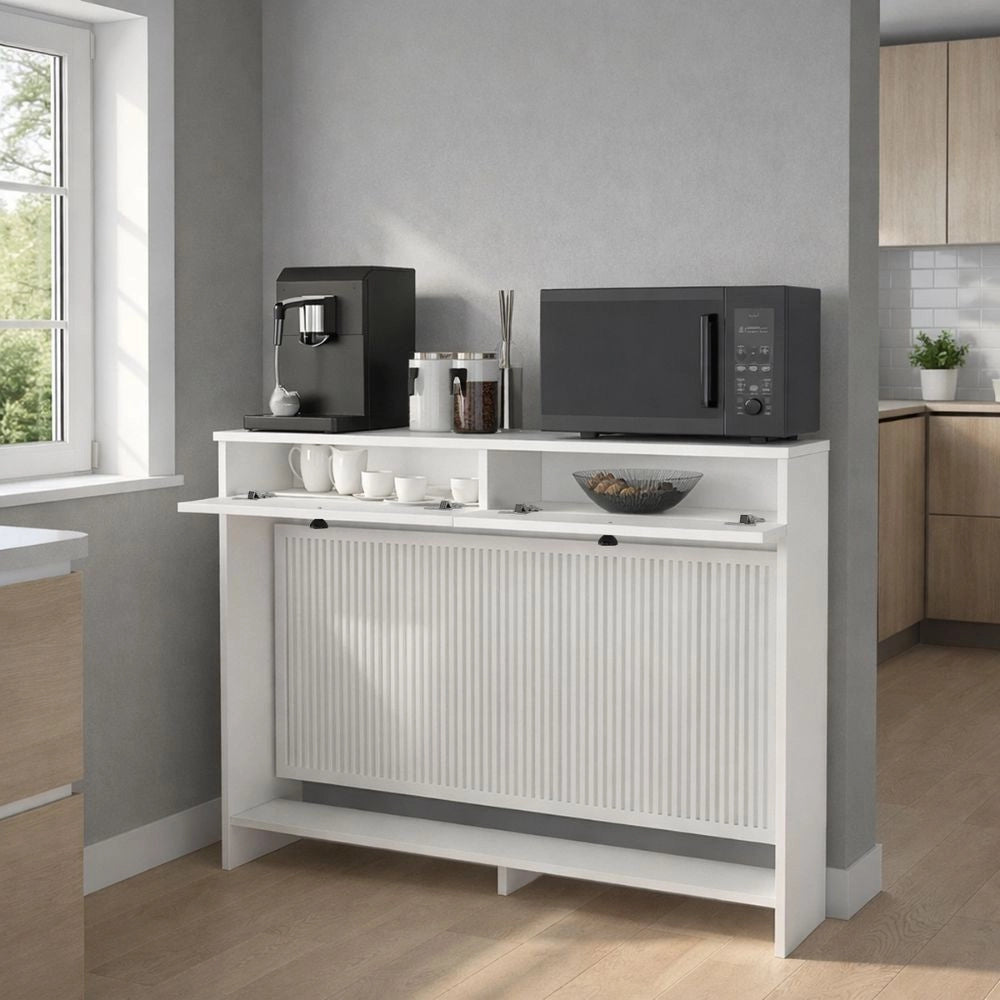 Consolle Copri Termosifone Opelya 130 cm Bianca con Ante a Ribalta – Design Salvaspazio