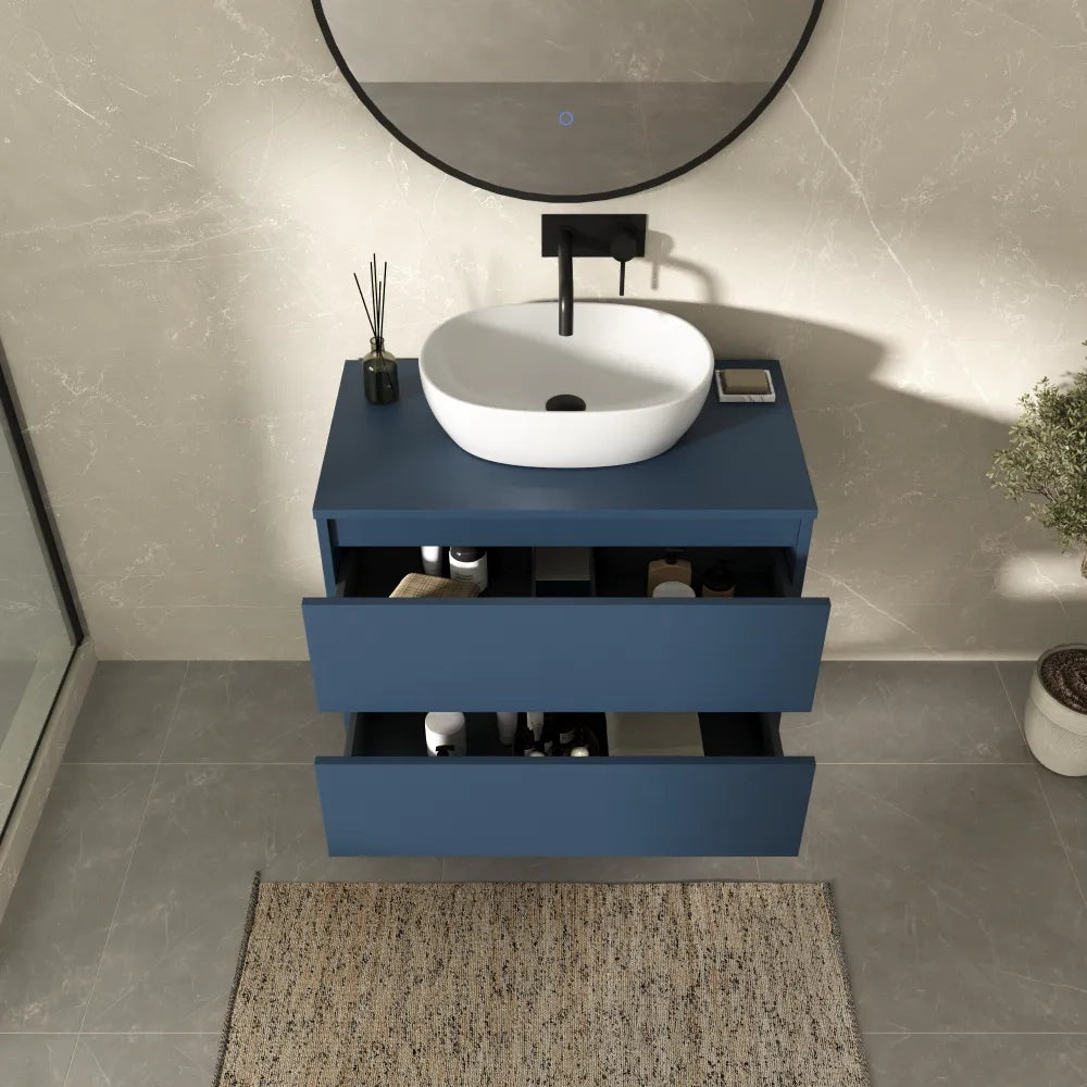 Mobile bagno sospeso 60cm due cassetti alby blue con top | Hexa