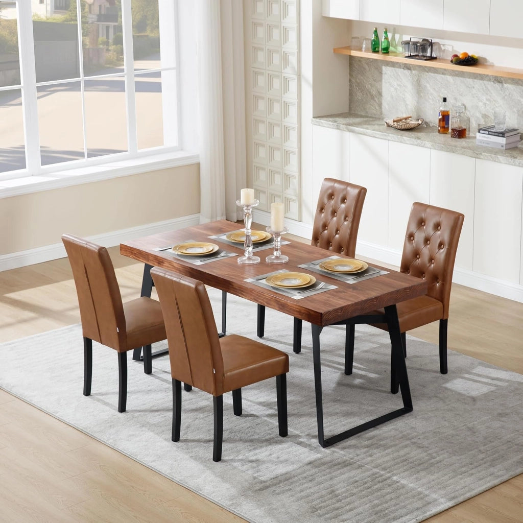 Sedia Sala da Pranzo da 2 Pezzi, Sedie da Cucina con Schienale Alto, Sedia Imbottita per Camera da Letto, Soggiorno, Gambe in Legno e Sedile in Similpelle, Marrone, EZS20br-2