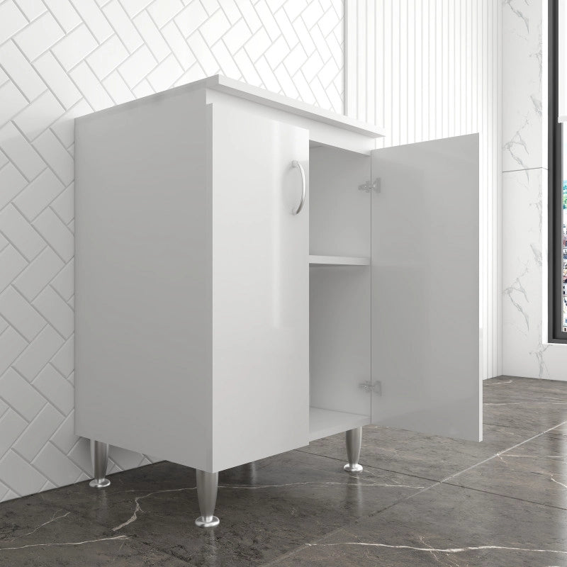 Mobile lavanderia 2 ante 59x50 cm  Legno idrofugo bianco due ante  Piedini regolabili  Negrari