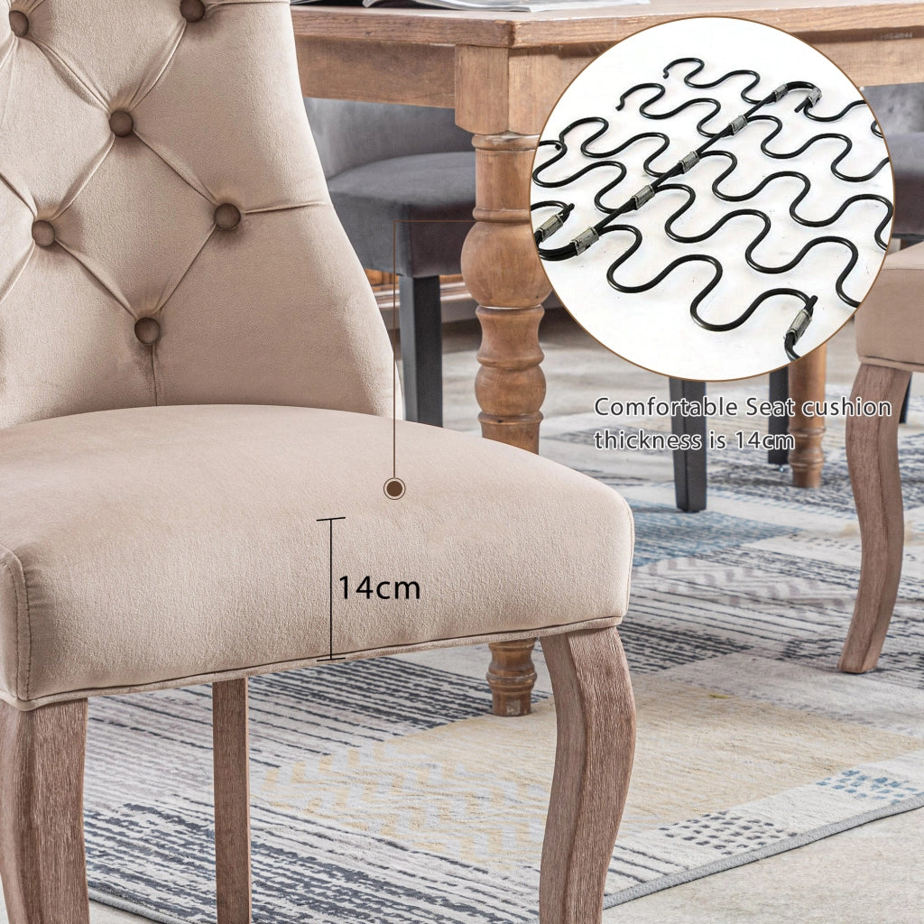 Set di 6 sedie da pranzo con schienale alto e capitonné in velluto beige