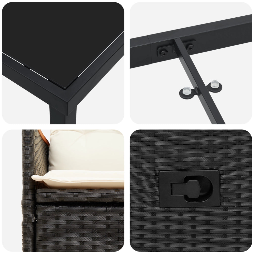 Set da Pranzo da Giardino 7 Pezzi con Cuscini in Polyrattan Nero