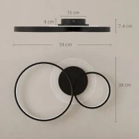 Plafoniera LED Moderna a 3 Anelli con Temperatura Colore Regolabile, Potenza 40W, Nero