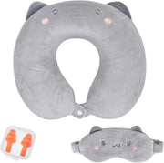 Cuscino per viaggi con occhiali da protezione e cuffie - Supporto cervicale a forma di U con schiuma espansa