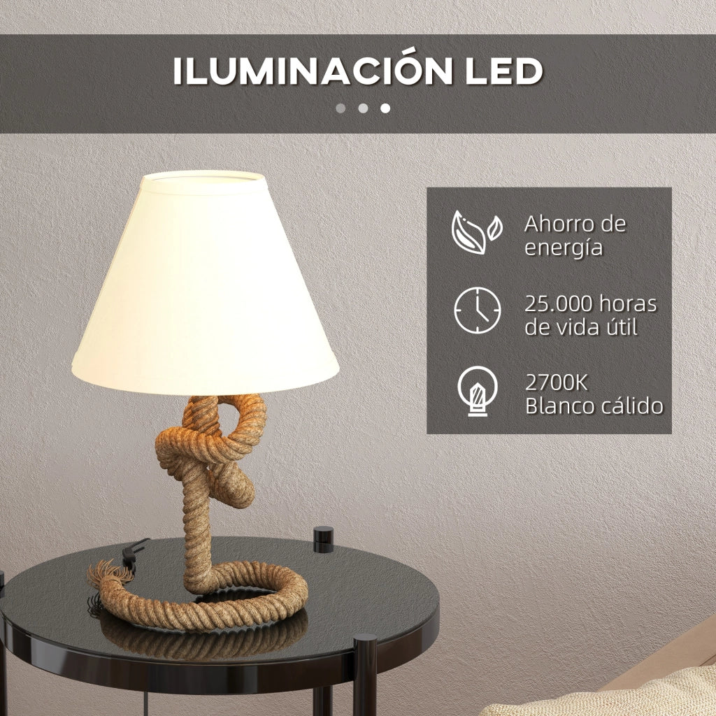 Lampada da Tavolo LED ¨C zephmum ¨C Marrone e Beige, Base Metallo, Tela Lino, ?28x45,5 cm