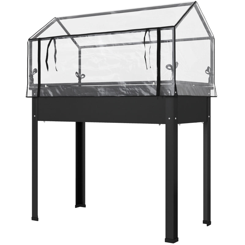 Hochbeet con tetto serra, cassone rialzato per piante in metallo nero 100 x 48 x 124 cm