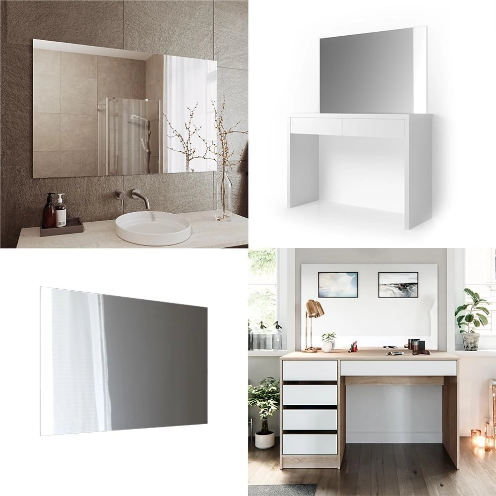Specchio bagno Viola, Bianco, 4 x 70 cm, montabile a parete e compatibile con la collezione Viola