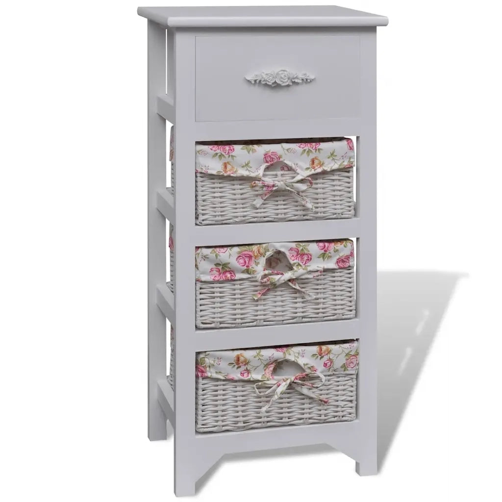 Armadietto con 1 Cassetto e 3 Cestini Bianco in Legno Paulownia  cod mxl 45839