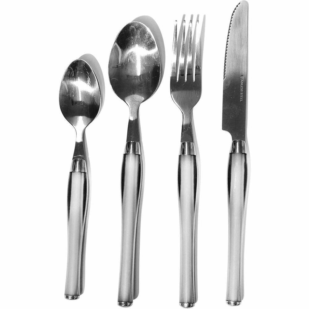 Trade Shop - Servizio Posate 24 Pezzi Bianco In Acciaio Inox Con Stand Sharon Tavola Cucina -