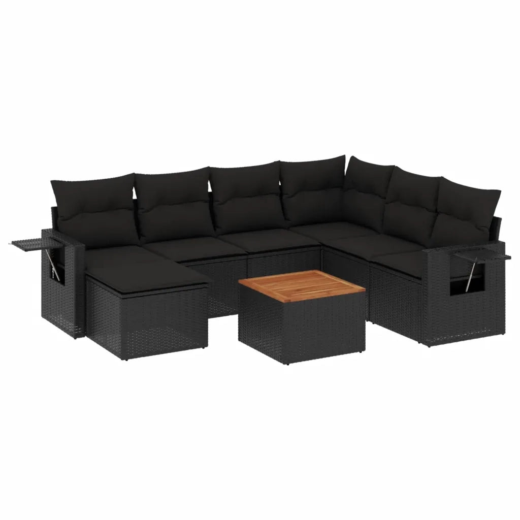 Set Divani da Giardino con Cuscini 8 pz Nero in Polyrattan 3224676