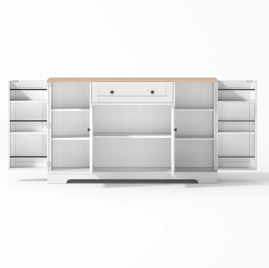 Buffet da cucina 138 cm con cassetto, ante e ripiani regolabili in MDF naturale e bianco