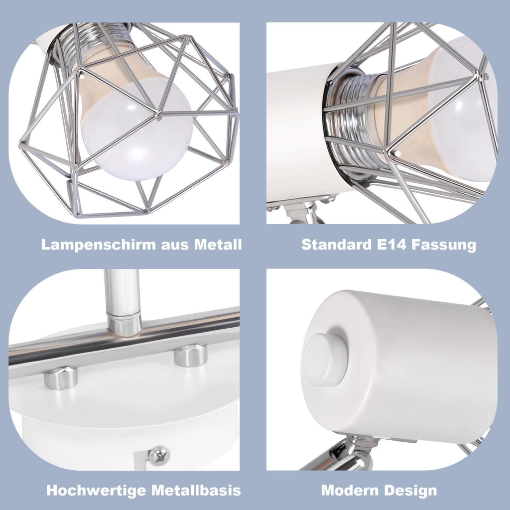 ZMH Faretto da soffitto bianchi 3 luci E14 girevoli metallo retrò industriale per soggiorno camera letto ufficio