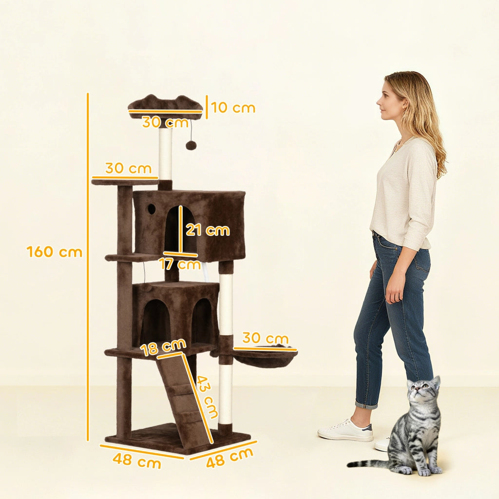 Albero tiragraffi per gatti con letto e piattaforme ¨C Minimal ¨C marrone 160 cm
