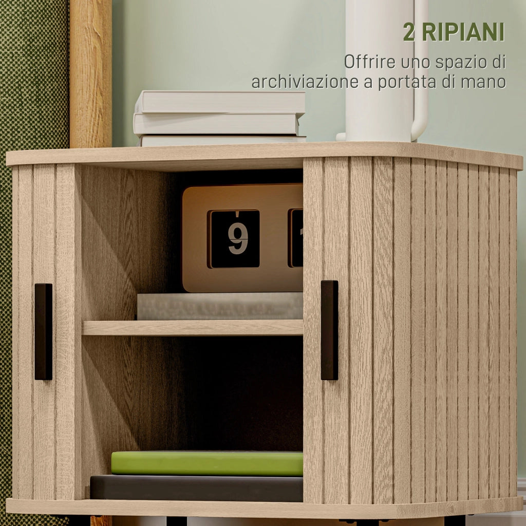 Set 2 Comodini Stile Nordico 48x40x48 cm in Legno Canettato Rovere e Nero